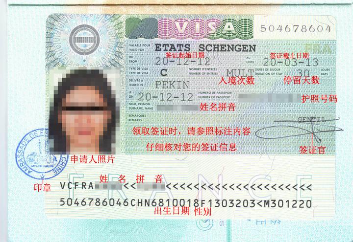 法国签证所需材料